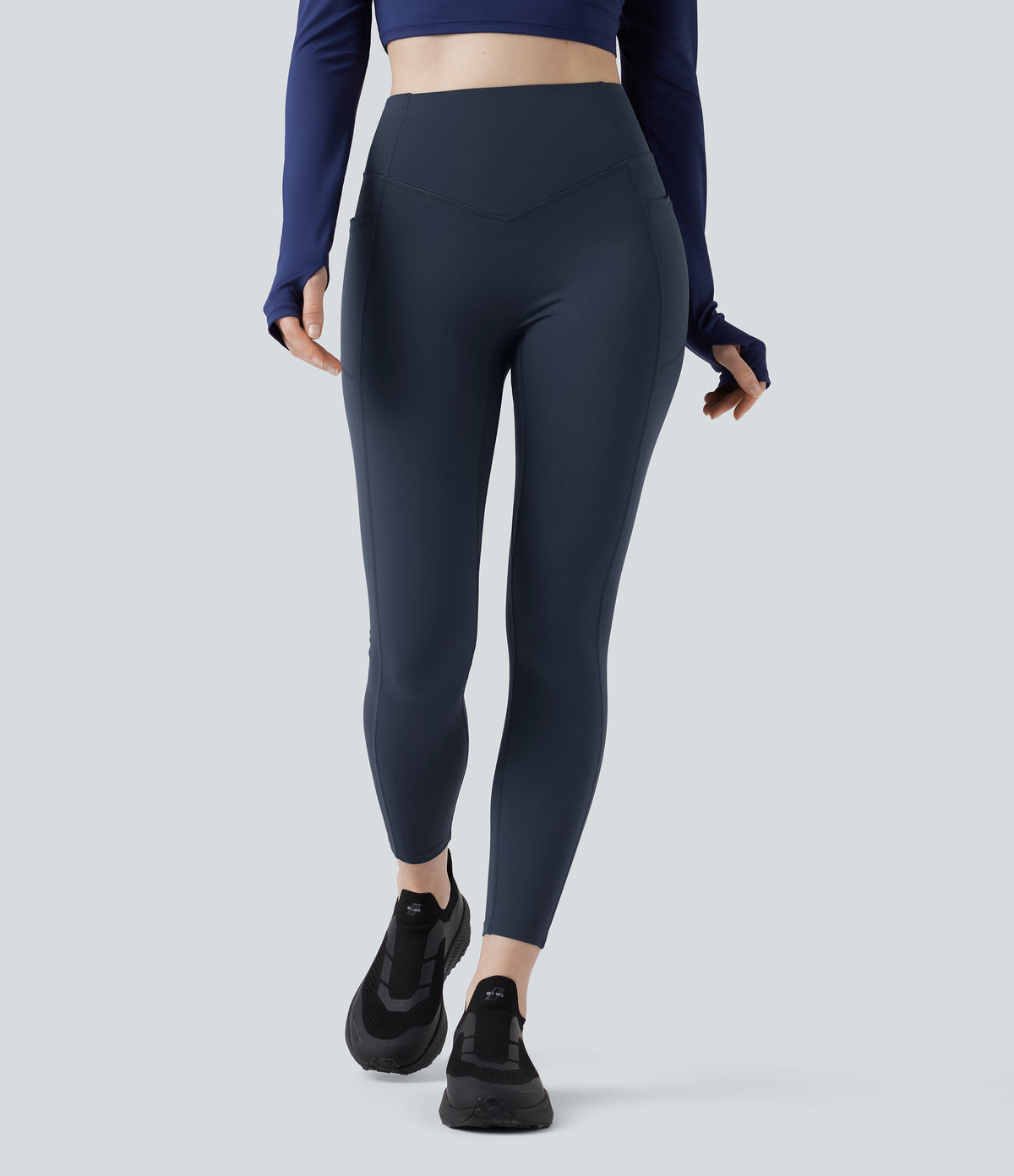 Heat High Waisted Scrunch Butt Lifting Tummy Control Warming Yoga Leggings with Pockets — Blueberry — view 3