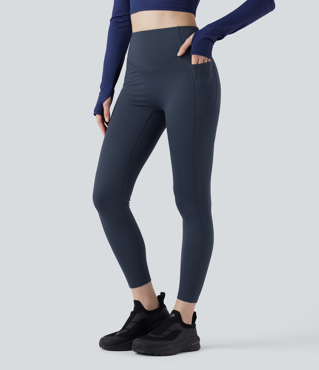 Heat High Waisted Scrunch Butt Lifting Tummy Control Warming Yoga Leggings with Pockets — Blueberry — view 4