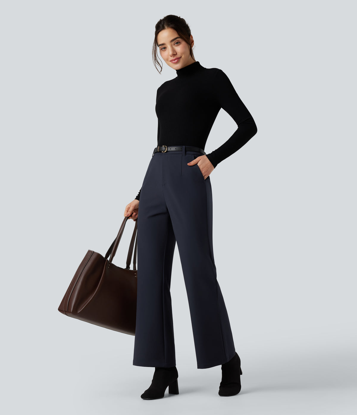 High Waisted Work Bootcut Trousers with Pockets — Seaborne — view 7