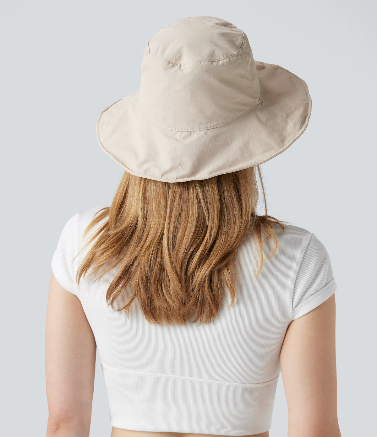 Wide Brim Adjustable Casual Sun Hat-UPF40+ — White Down — view 2