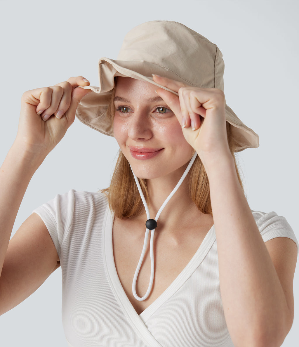 Wide Brim Adjustable Casual Sun Hat-UPF40+ — White Down — view 4