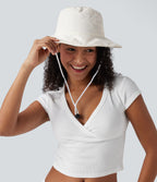 Wide Brim Adjustable Casual Sun Hat-UPF40+ — White — view 6