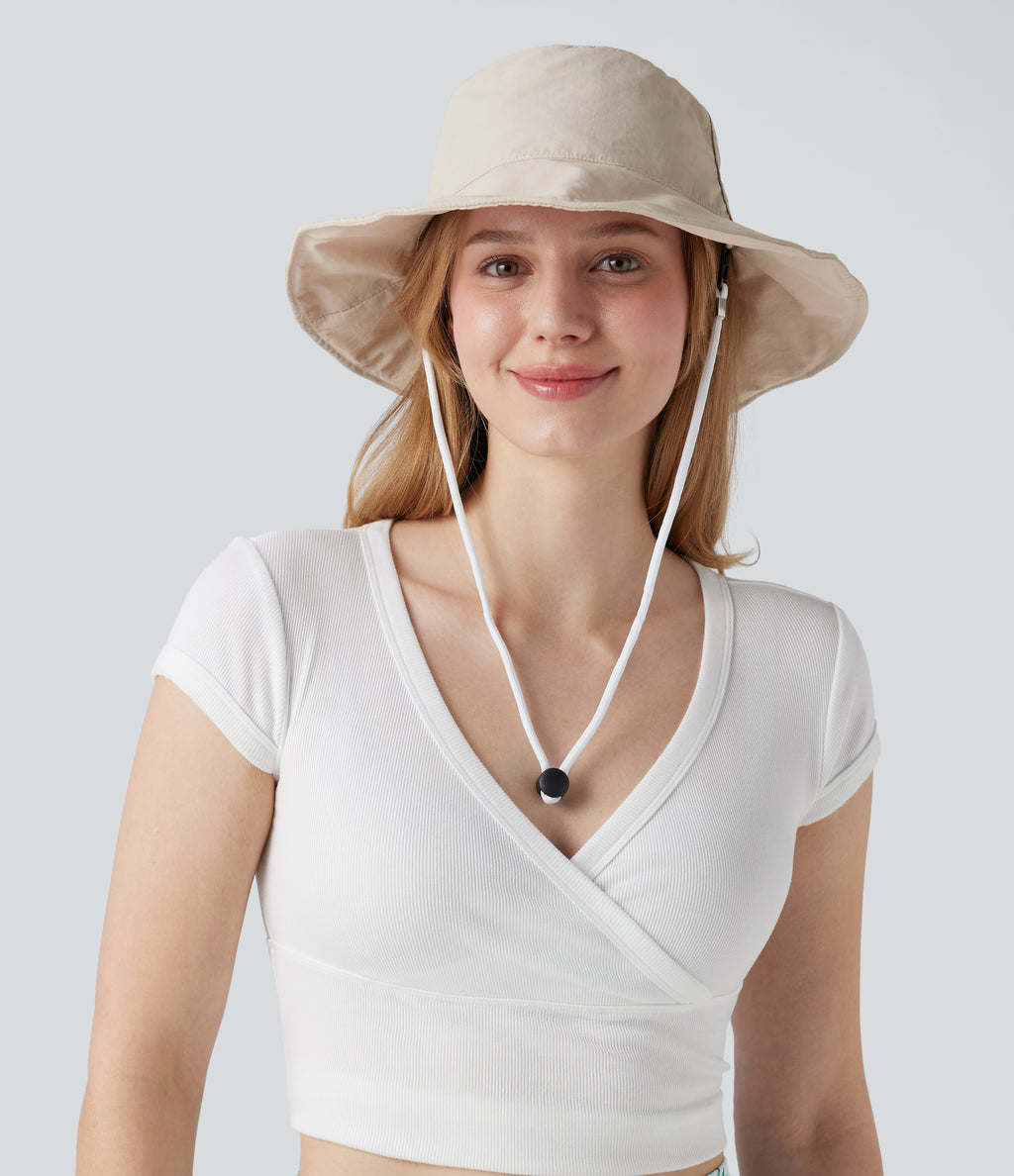 Wide Brim Adjustable Casual Sun Hat-UPF40+ — White Down — view 1