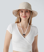 Wide Brim Adjustable Casual Sun Hat-UPF40+ — White Down — view 1