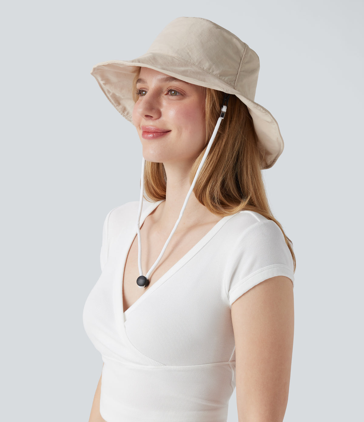 Wide Brim Adjustable Casual Sun Hat-UPF40+ — White Down — view 3