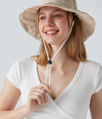 Wide Brim Adjustable Casual Sun Hat-UPF40+ — White Down — view 5