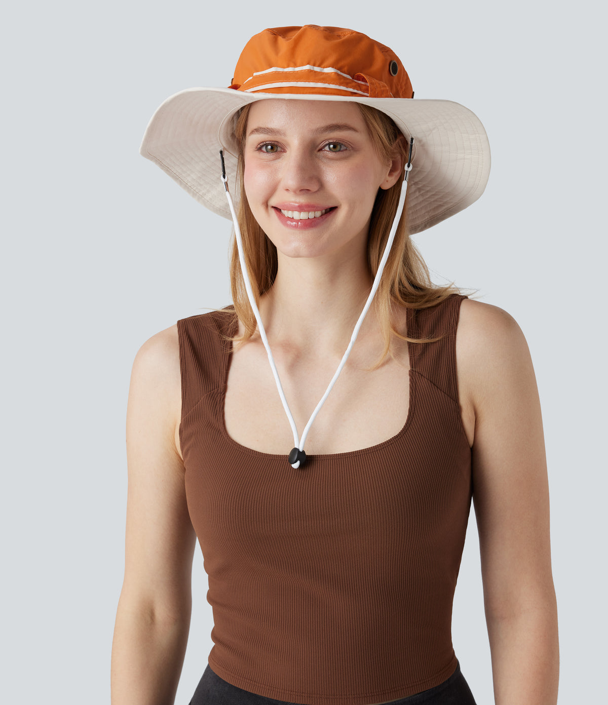 Wide Brim Adjustable Casual Sun Hat-UPF40+ — Jaffa Orange — view 1
