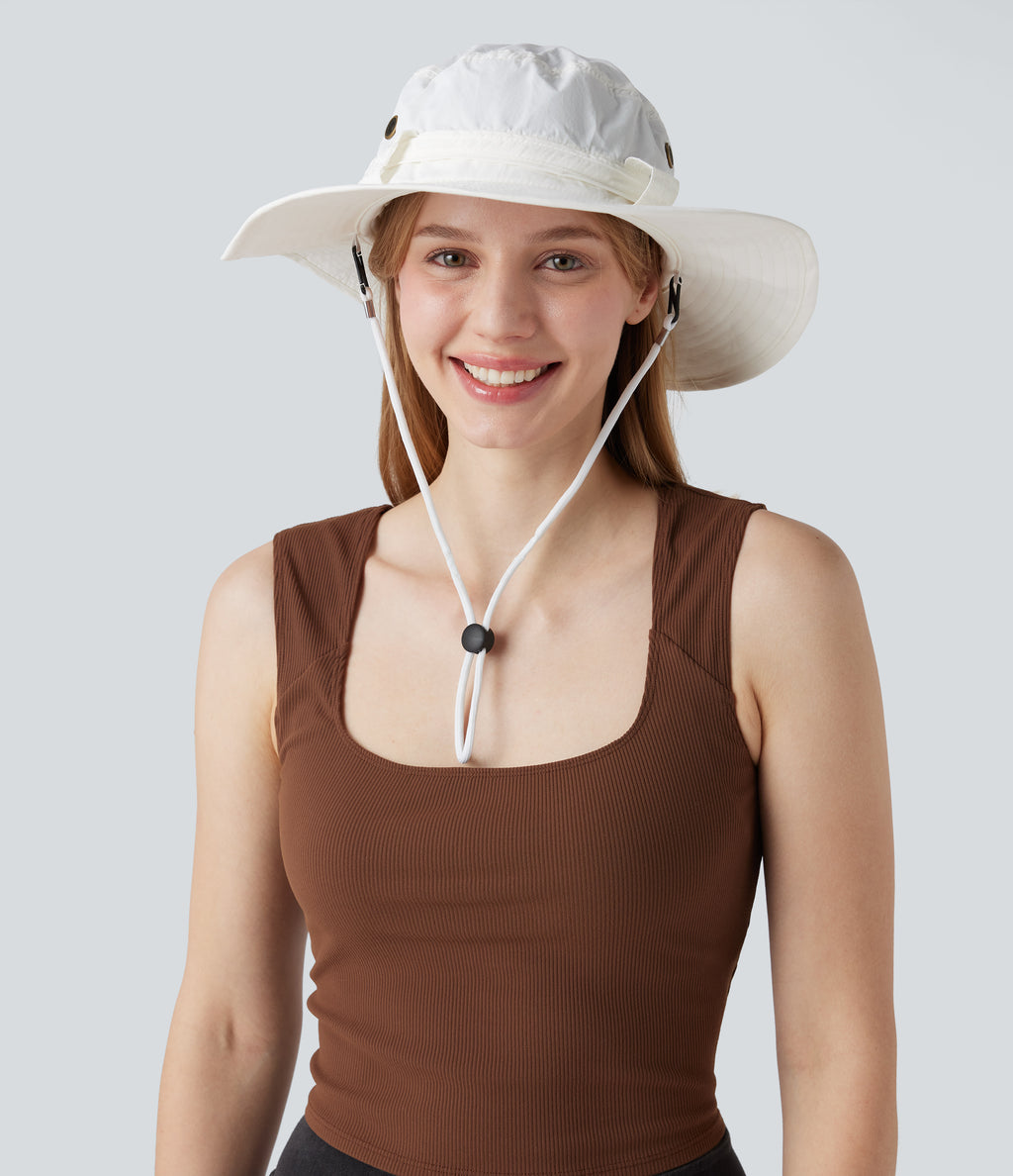 Wide Brim Adjustable Casual Sun Hat-UPF40+ — White — view 6