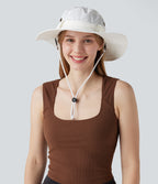 Wide Brim Adjustable Casual Sun Hat-UPF40+ — White — view 6