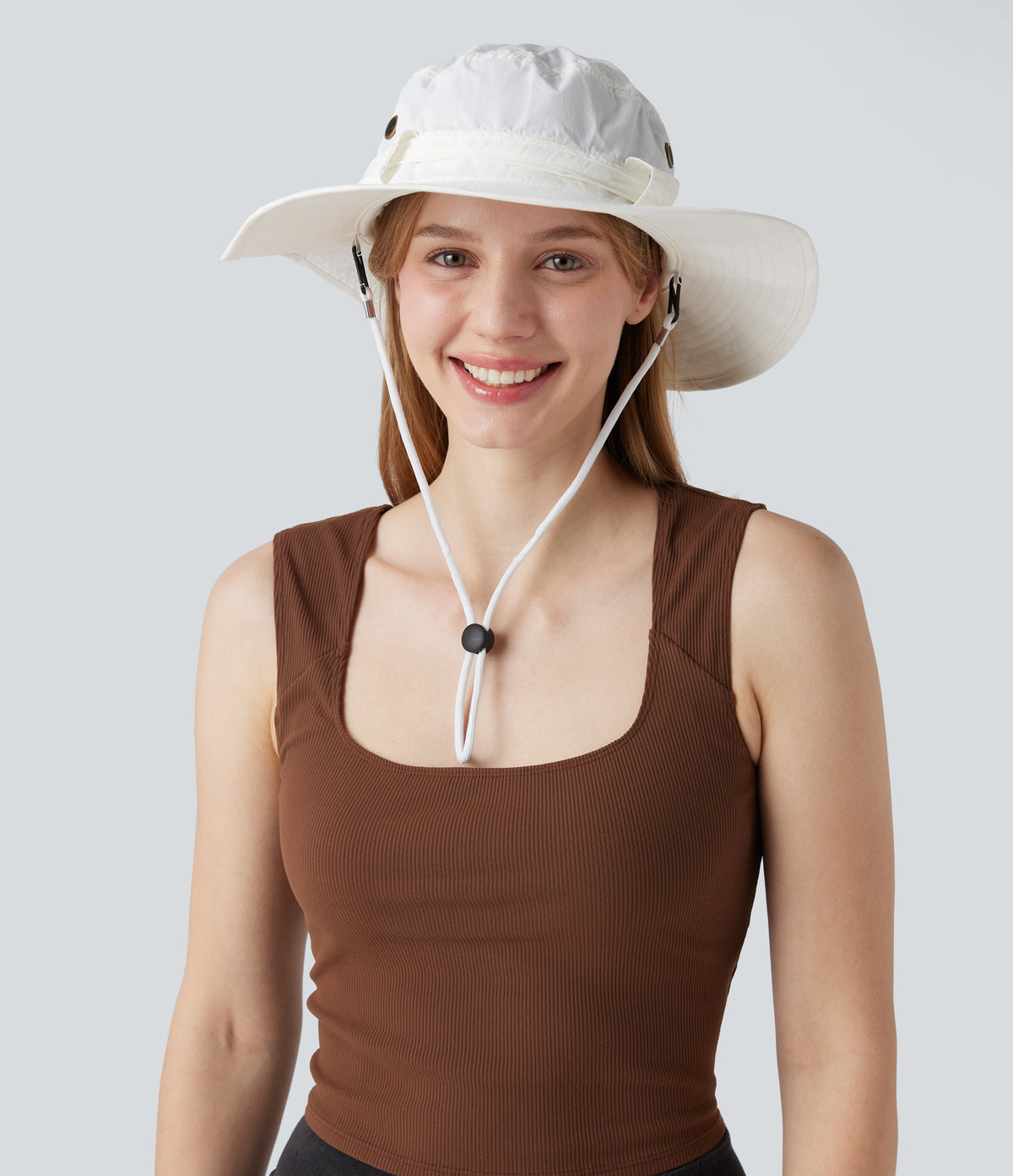 Wide Brim Adjustable Casual Sun Hat-UPF40+ — White — view 6