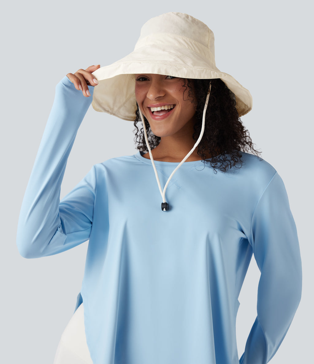 Wide Brim Adjustable Casual Sun Hat-UPF40+ — White — view 1