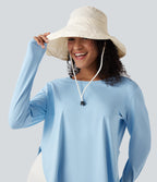 Wide Brim Adjustable Casual Sun Hat-UPF40+ — White — view 1