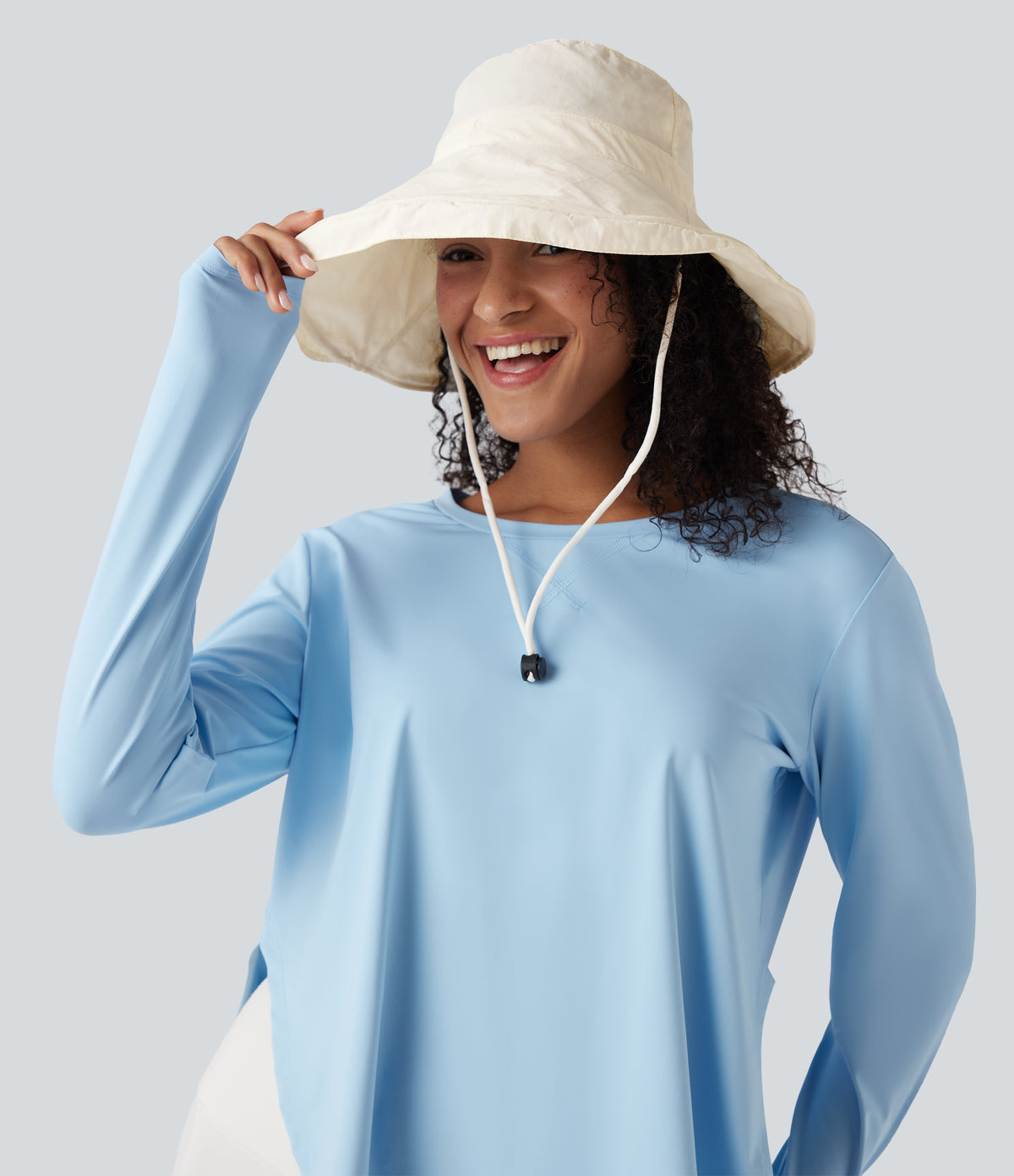 Wide Brim Adjustable Casual Sun Hat-UPF40+ — White — view 1