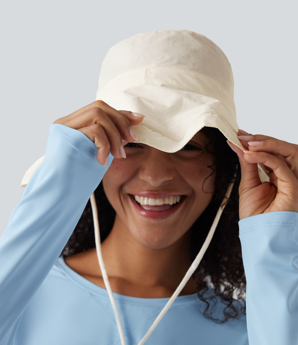 Wide Brim Adjustable Casual Sun Hat-UPF40+ — White — view 4