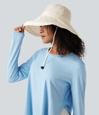 Wide Brim Adjustable Casual Sun Hat-UPF40+ — White — view 3