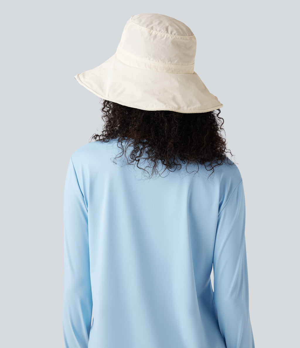 Wide Brim Adjustable Casual Sun Hat-UPF40+ — White — view 2