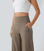 High Waisted Tummy Control Wide Leg Yoga Trousers with Pockets — Dawn Brown — view 4