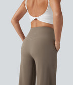 High Waisted Tummy Control Wide Leg Yoga Trousers with Pockets — Dawn Brown — view 5