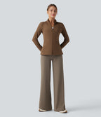 High Waisted Tummy Control Wide Leg Yoga Trousers with Pockets — Dawn Brown — view 6