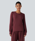 Round Neck Long Sleeve Casual Top — New Maroon — view 6