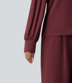 Round Neck Long Sleeve Casual Top — New Maroon — view 5