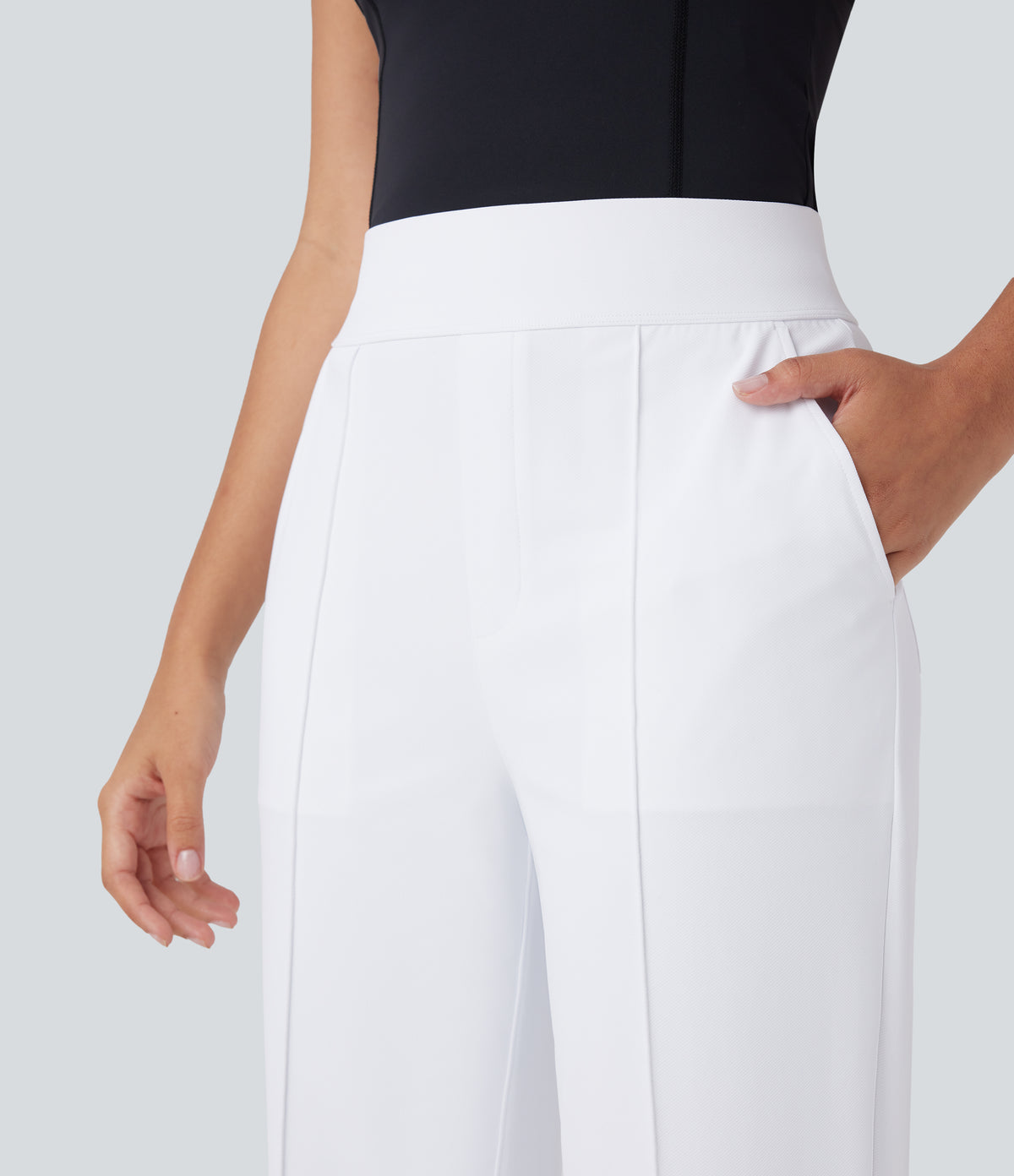 Mid High Waisted Quick Dry Golf Trousers with Pockets-Golf Tee-UPF40+ — White — view 6