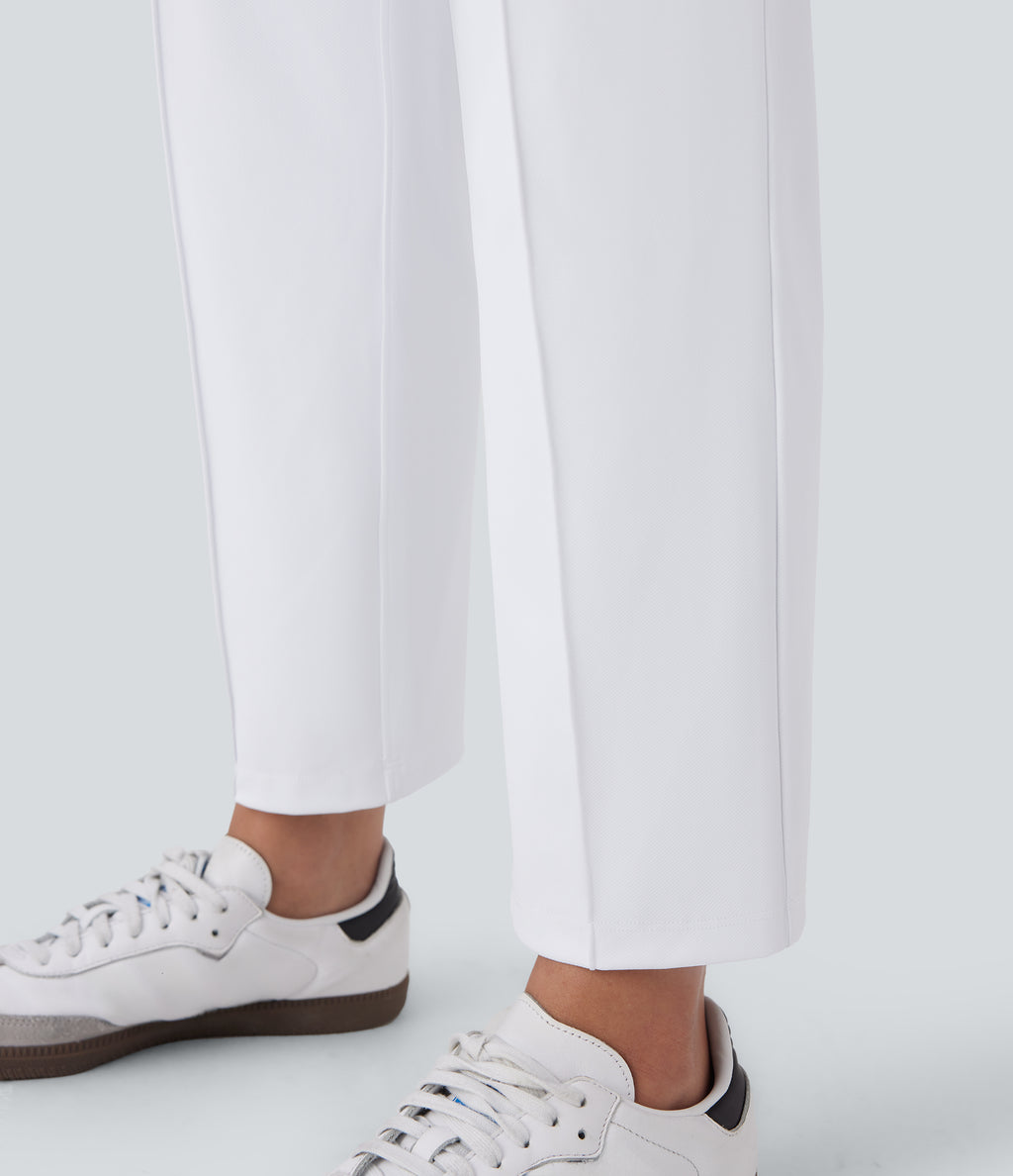 Mid High Waisted Quick Dry Golf Trousers with Pockets-Golf Tee-UPF40+ — White — view 7