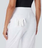 Mid High Waisted Quick Dry Golf Trousers with Pockets-Golf Tee-UPF40+ — White — view 5
