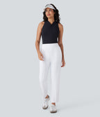Mid High Waisted Quick Dry Golf Trousers with Pockets-Golf Tee-UPF40+ — White — view 8
