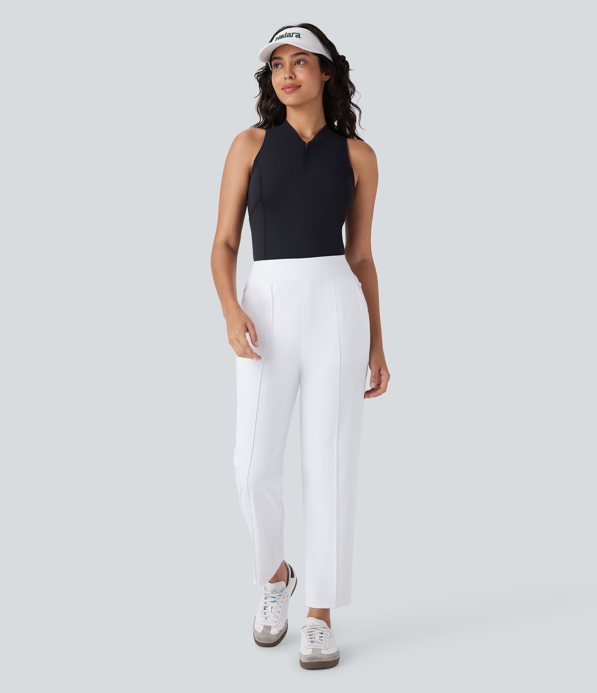 Mid High Waisted Quick Dry Golf Trousers with Pockets-Golf Tee-UPF40+ — White — view 8