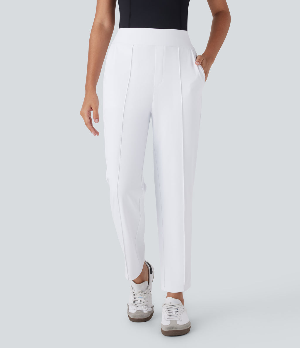 Mid High Waisted Quick Dry Golf Trousers with Pockets-Golf Tee-UPF40+ — White — view 2