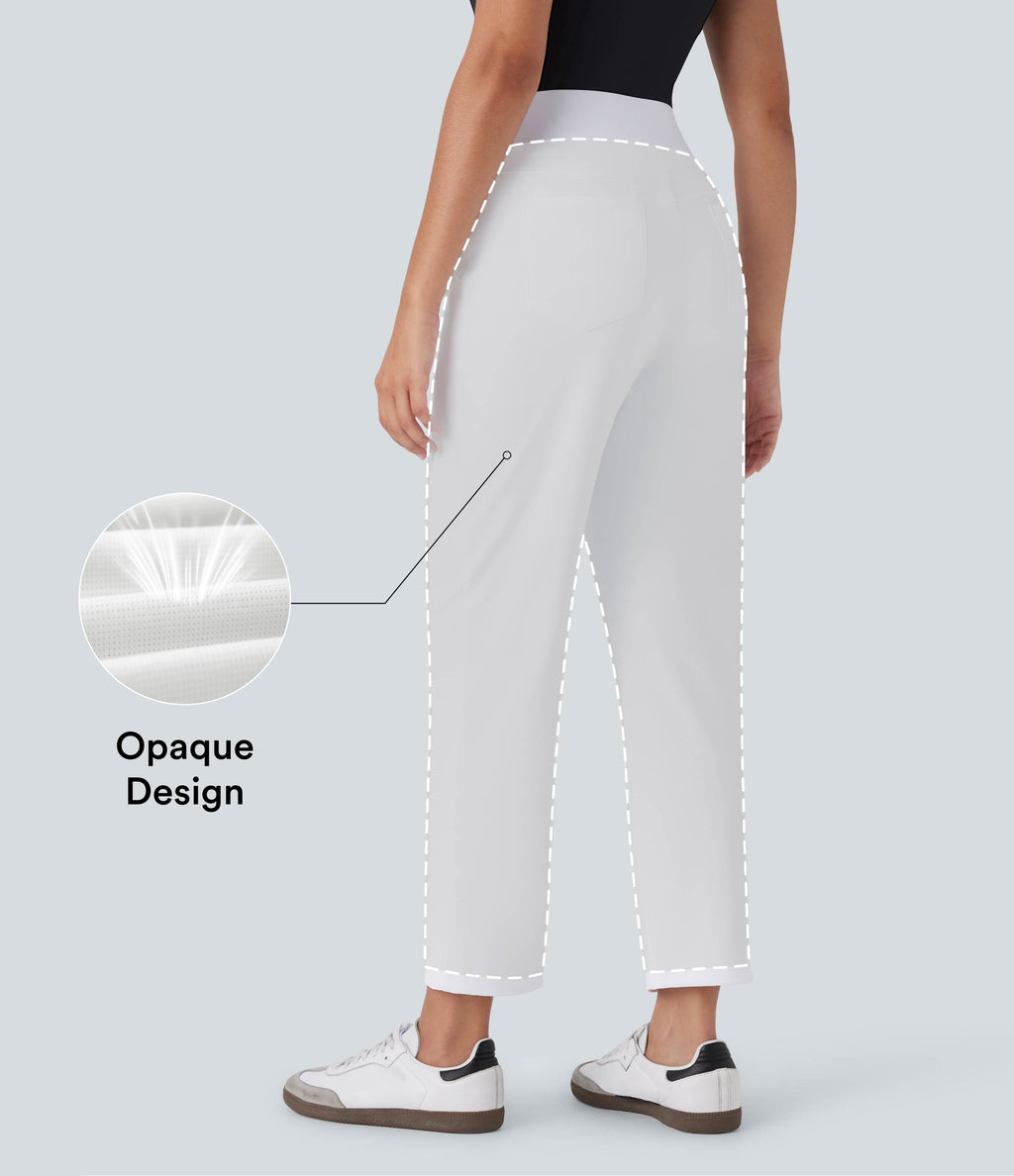 Mid High Waisted Quick Dry Golf Trousers with Pockets-Golf Tee-UPF40+ — White — view 1