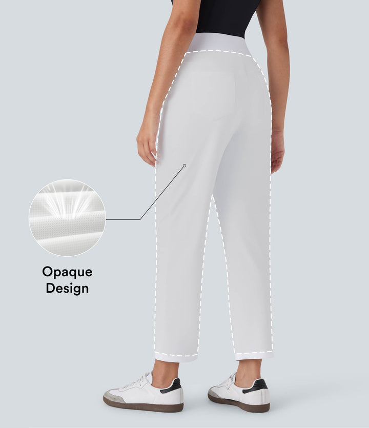 Mid High Waisted Quick Dry Golf Trousers with Pockets-Golf Tee-UPF40+ — White — view 1