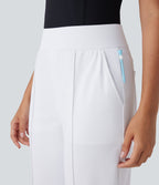 Mid High Waisted Quick Dry Golf Trousers with Pockets-Golf Tee-UPF40+ — White — view 4