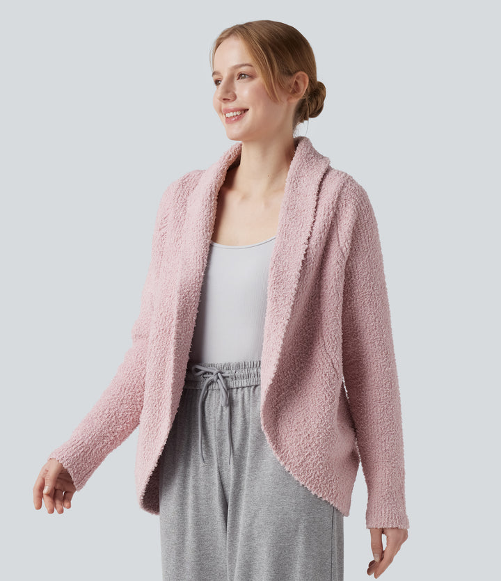 Shawl Collar Raglan Long Sleeve Casual Cardigan — Potpourri — view 1