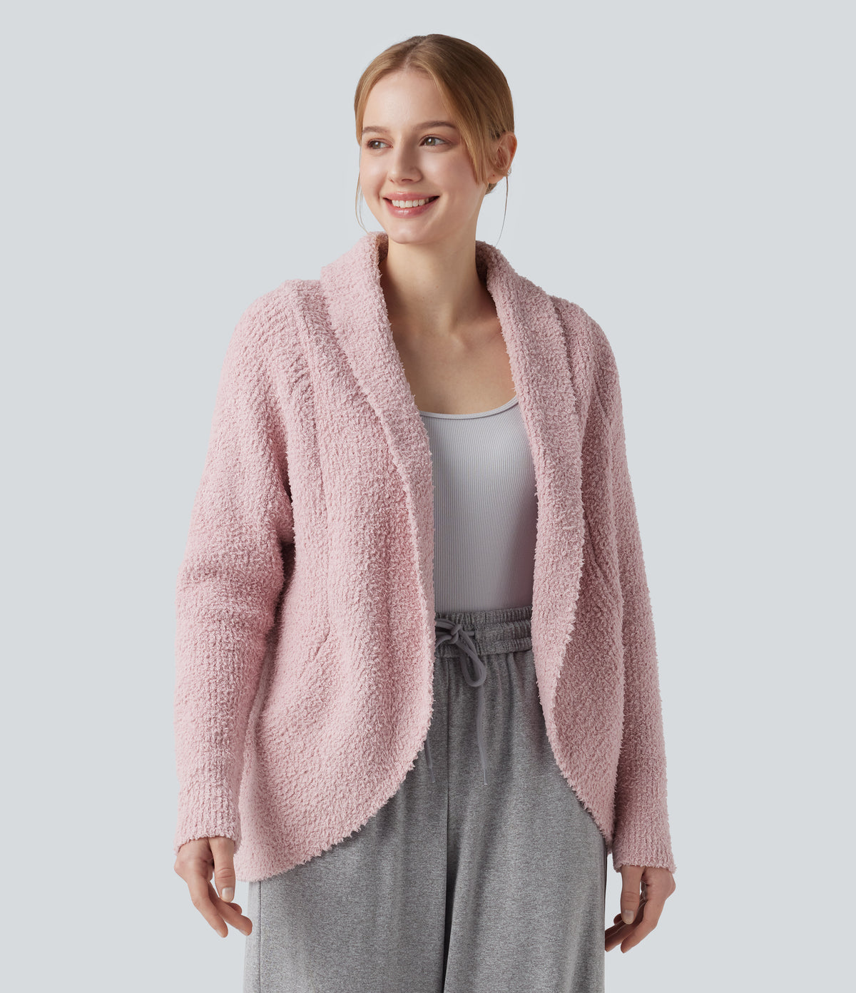 Shawl Collar Raglan Long Sleeve Casual Cardigan — Potpourri — view 3
