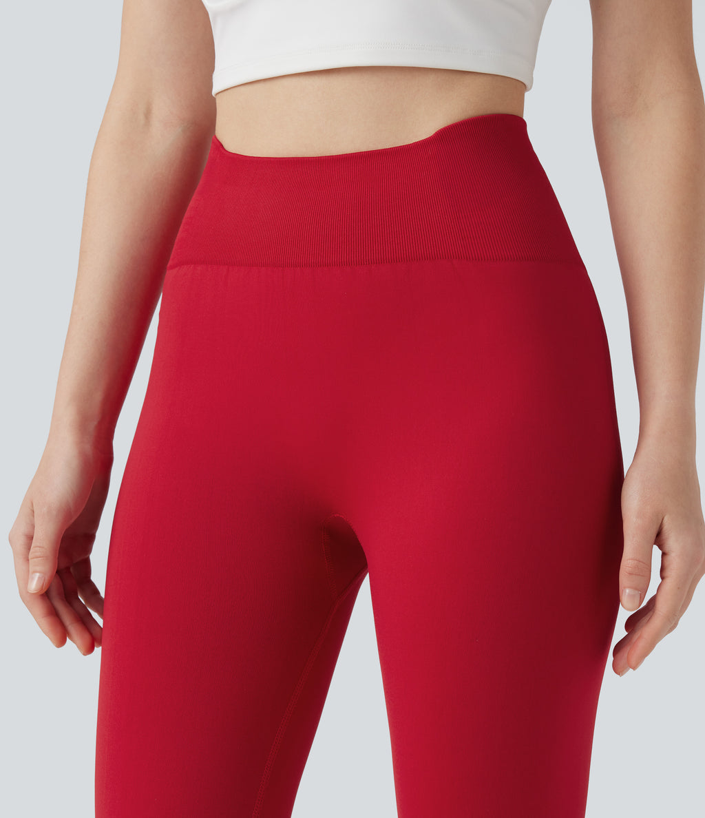 Seamless Flow High Waisted Butt Lifting Yoga 7/8 Leggings — Equestrian Red — view 5