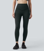 High Waisted Tummy Control Stripe Yoga Leggings with Pockets — Steel Stripe — view 3