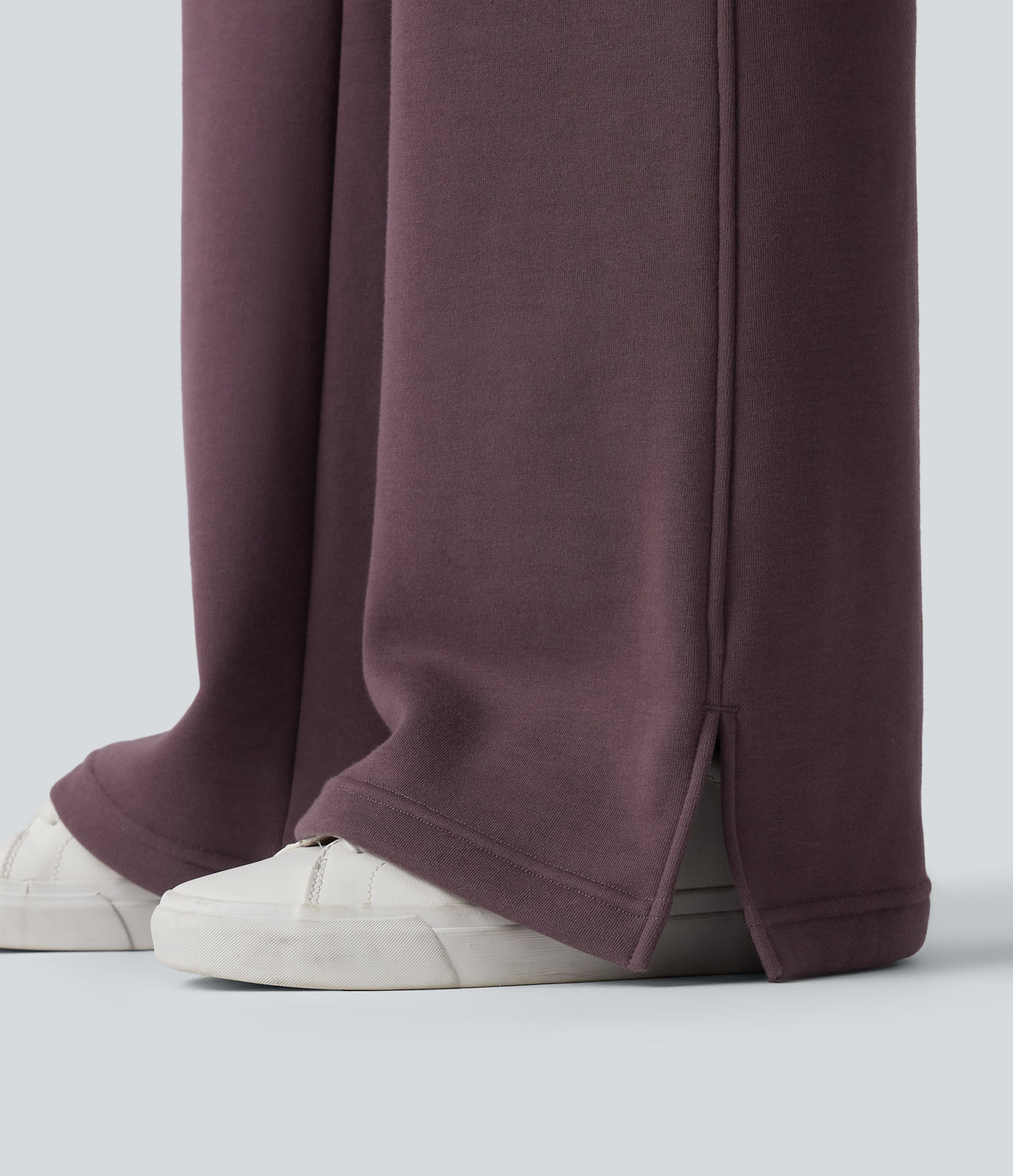 High Waisted Drawstring Color Block Split Hem Fleece Casual Cotton Flare Trousers with Pockets — Flint — view 6