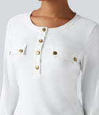 Henley Long Sleeve Casual Top — White — view 1