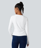 Henley Long Sleeve Casual Top — White — view 3