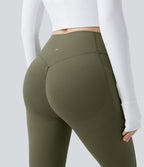 Extra Heat High Waisted Scrunch Butt Lifting Tummy Control Yoga Leggings with Pockets — Grass Grey Green — view 4