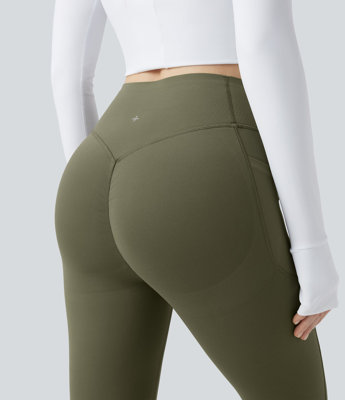 Extra Heat High Waisted Scrunch Butt Lifting Tummy Control Yoga Leggings with Pockets — Grass Grey Green — view 4