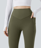 Extra Heat High Waisted Scrunch Butt Lifting Tummy Control Yoga Leggings with Pockets — Grass Grey Green — view 6