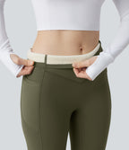 Extra Heat High Waisted Scrunch Butt Lifting Tummy Control Yoga Leggings with Pockets — Grass Grey Green — view 5