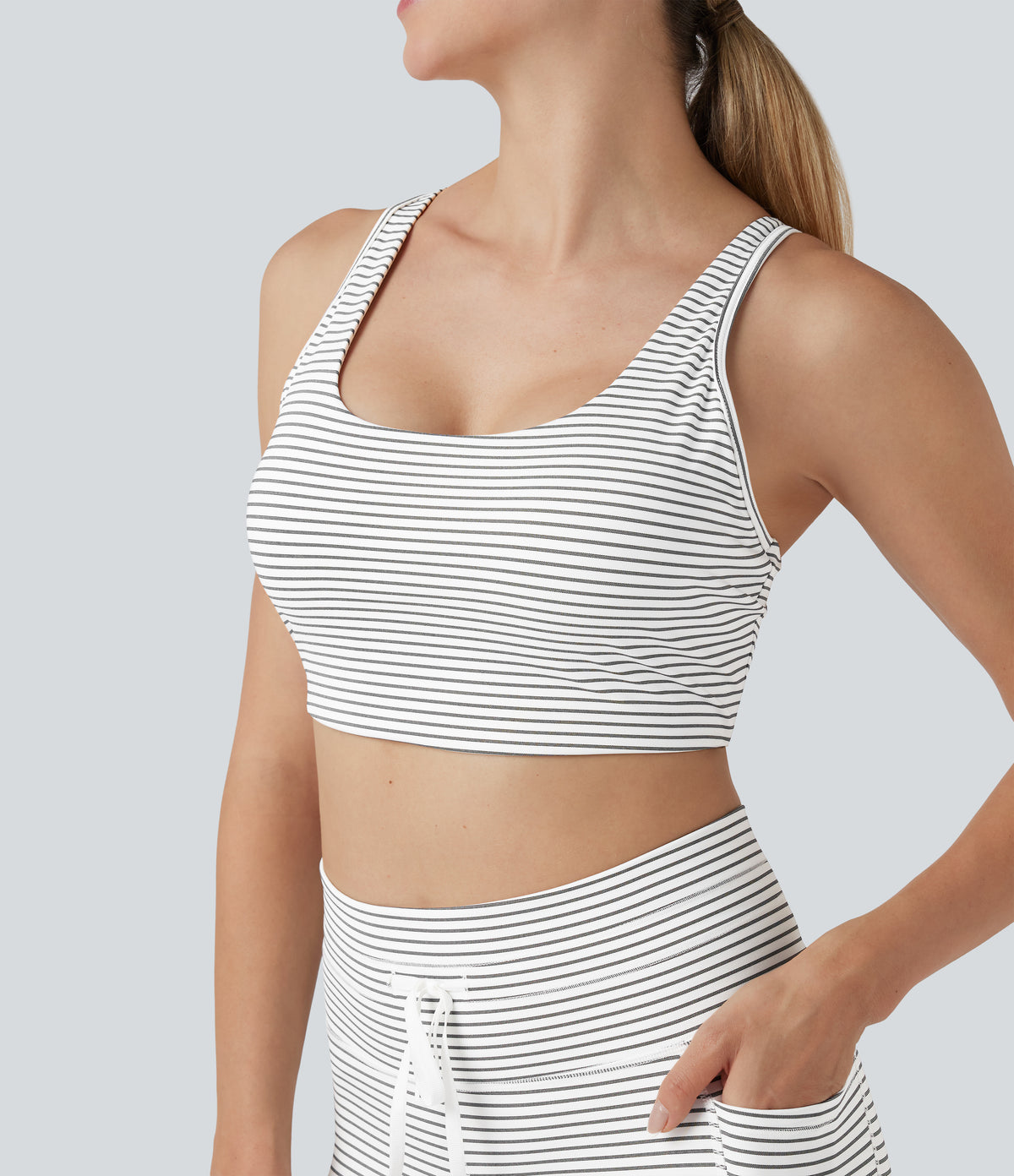 Low Support U Neck Cut Out Stripes Yoga Sports Bra DD-F Cups — Zebra Ripple — view 4
