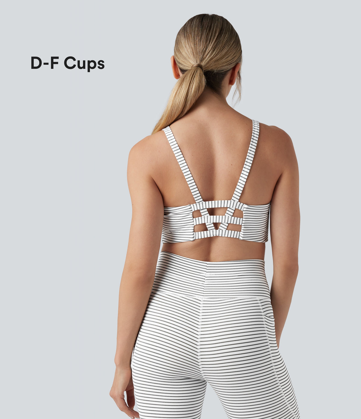 Low Support U Neck Cut Out Stripes Yoga Sports Bra DD-F Cups — Zebra Ripple — view 2