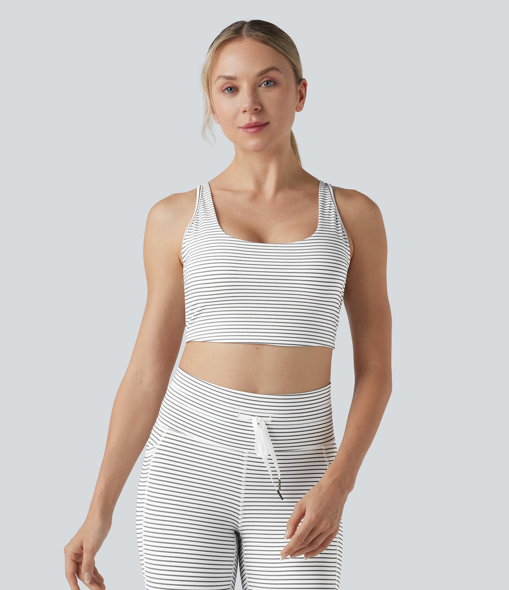 Low Support U Neck Cut Out Stripes Yoga Sports Bra DD-F Cups — Zebra Ripple — view 3