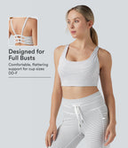 Low Support U Neck Cut Out Stripes Yoga Sports Bra DD-F Cups — Zebra Ripple — view 1