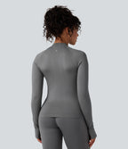 Seamless Flow Zipper Long Sleeve Thumb Hole Yoga Jacket — Eiffel Tower — view 2